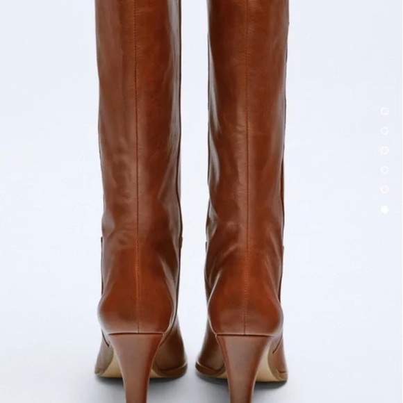 Zara Leather Boots Heels Bloggers Favorite Size US 7.5 In Brown Cognac Color NWT - Picture 9 of 16